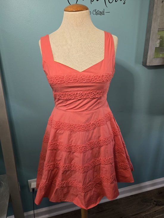 Dresses & Skirts - Beautiful Coral Lace-Trim Fit & Flare Dress